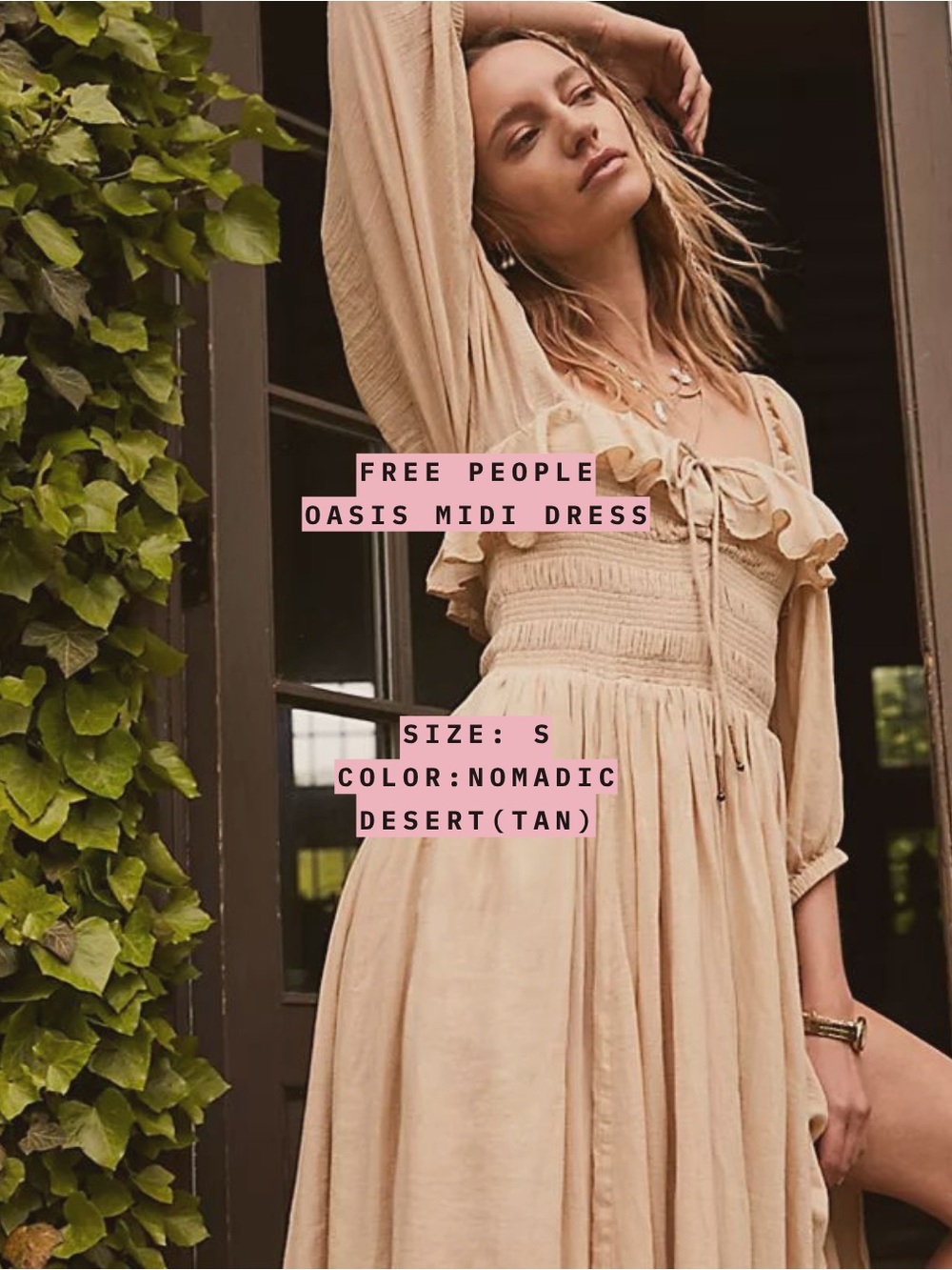Free People Beige Oasis Midi Dress NWOT